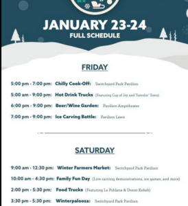 Freezefest (activities listed below) @ Switchyard Park, 1601 South Rogers St., Blomington